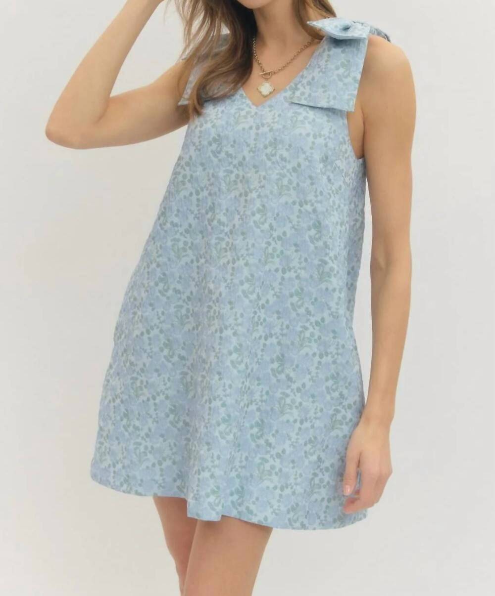 NEW ENTRO bow floral sleeveless mini dress in blue